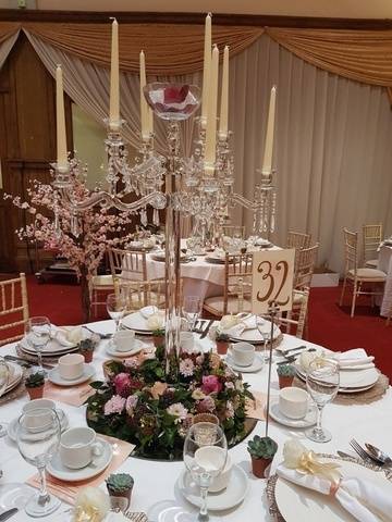 Crystal Candelabra with Fresh Floral Reef and Decor -Sophia's Final Touch - Venue Styling - Weddings