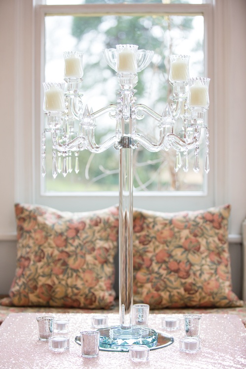 Tall Crystal Candelabra -Low Candles - Sophia's Final Touch - Venue Styling - Weddings