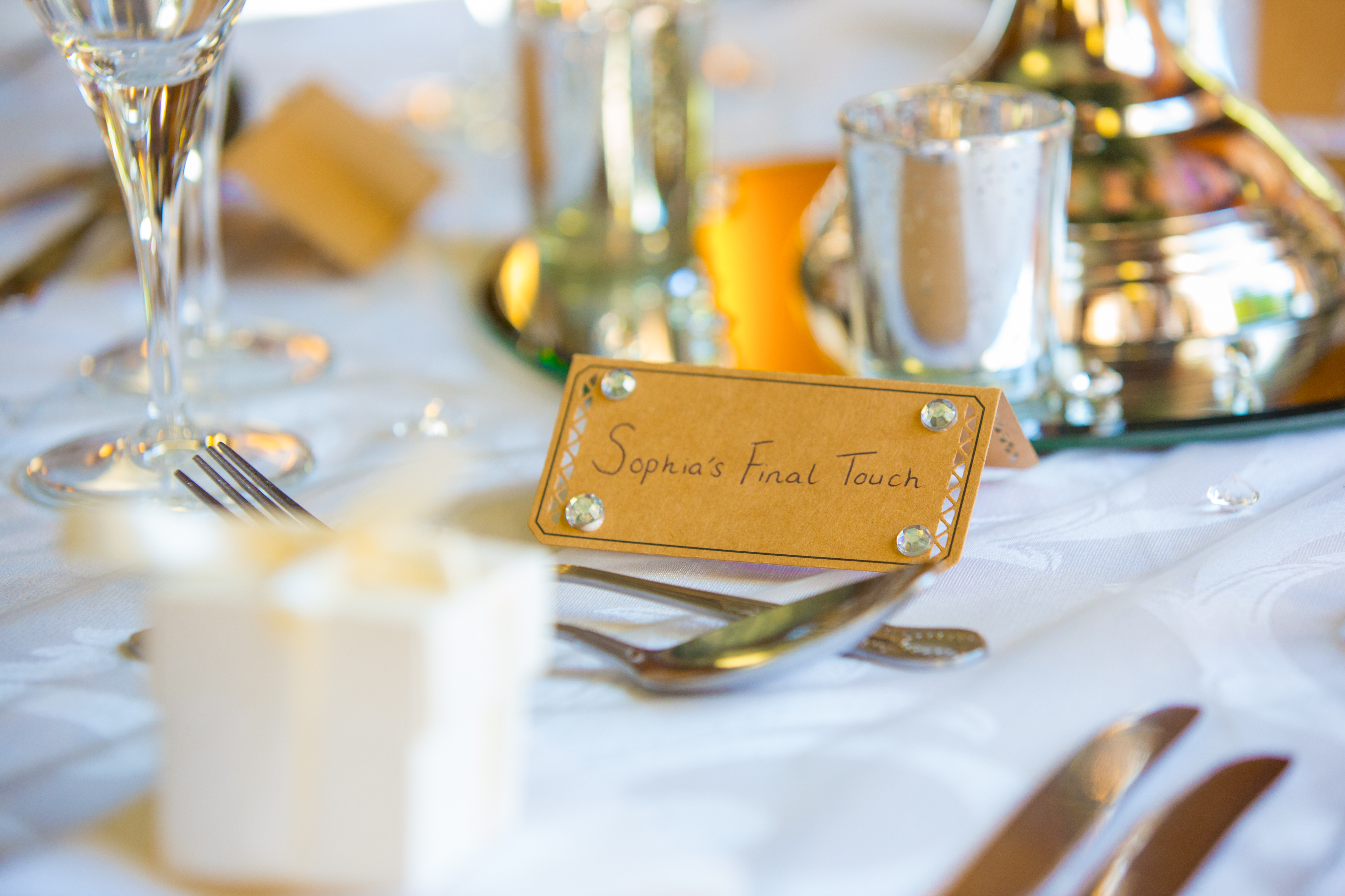Rustic place cards with Gems - Sophia's Final Touch - Venue Styling - Weddings & Event Decoration