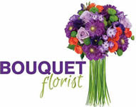 a bouquet florist logo with a bouquet of flowers.