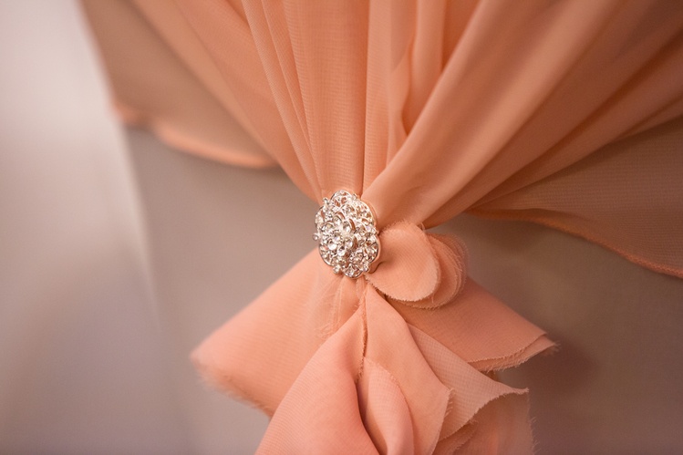 Blush Ruffle Chair Hoods with Diamante Brooch  - Sophia's Final Touch - Venue Styling - Weddings & Event Decoration