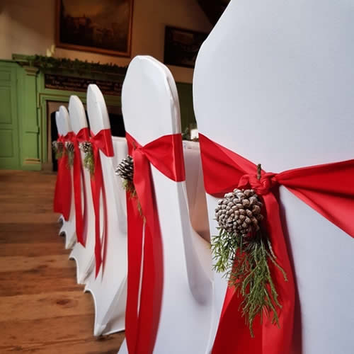 Christmas Red Satin Ribbon Sash, With Winter Cones Decor  - Sophia's Final Touch - Venue Styling - Weddings & Event Decoration