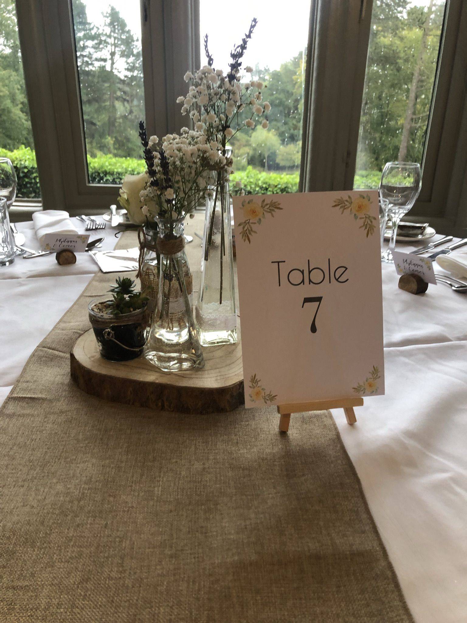 a table with a sign that says table 7.